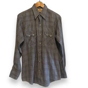Vintage DEE CEE Western Shirt Pearl Snaps Yoke Sawtooth Gray Plaid Sz M Slim Fit